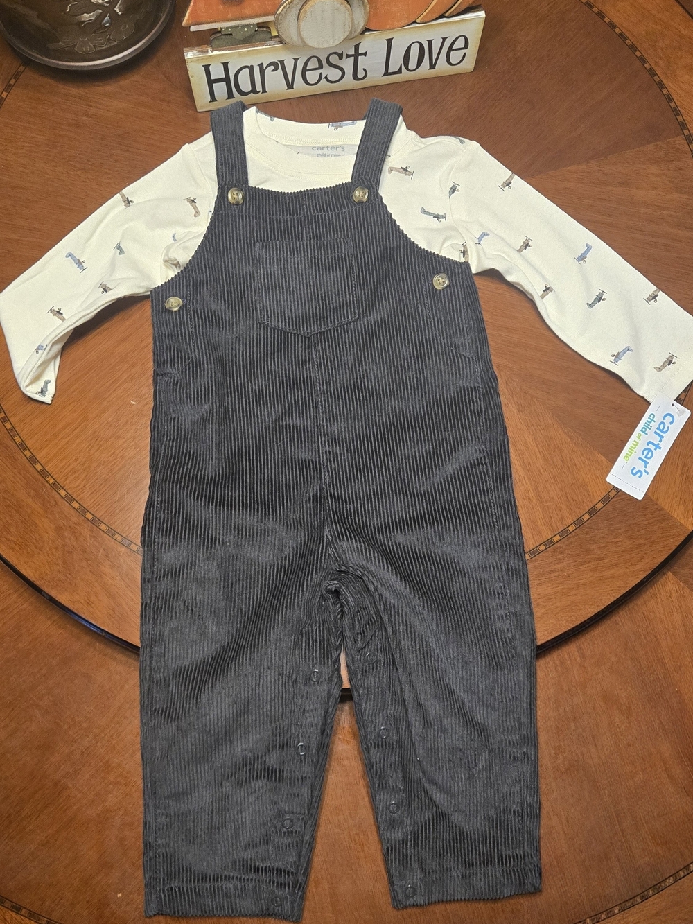 Carter's Baby Boys Gray Corduroy Overalls - Gray
